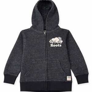 Roots Kids Charcoal Heather Zip Hoodie with Cream Logo 2T
